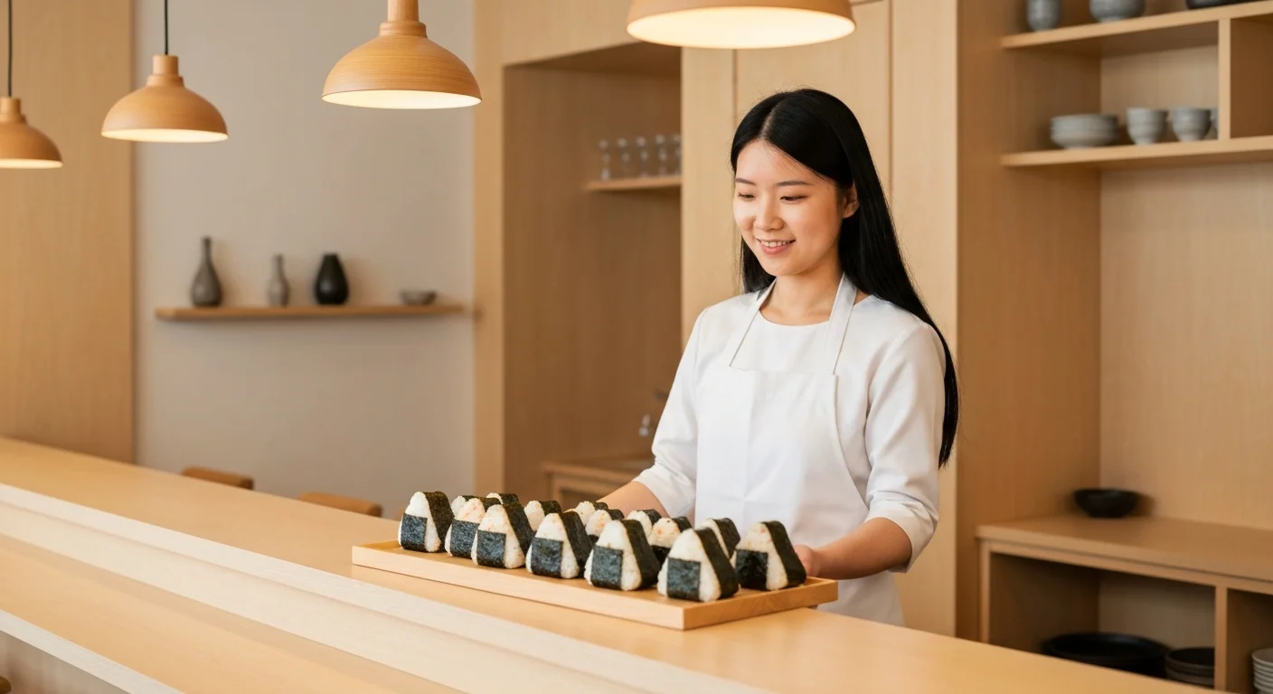 具材の異なる定番おにぎりを数種類並べた持ち帰り向けの詰め合わせ